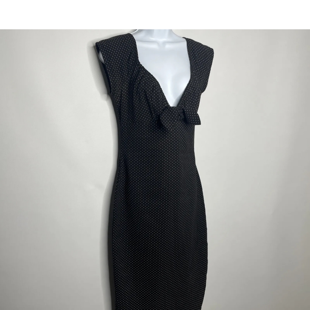 Retro 50s Black Purple Pin Dot Bow Wiggle Dress Size L
